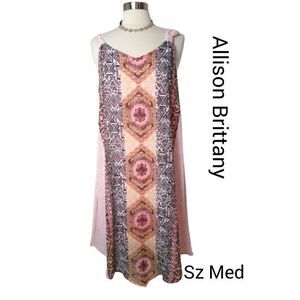 Women's Sleeveless Dress M Pink Designers V-Neck Flowy Midi Dress Medium NWOT